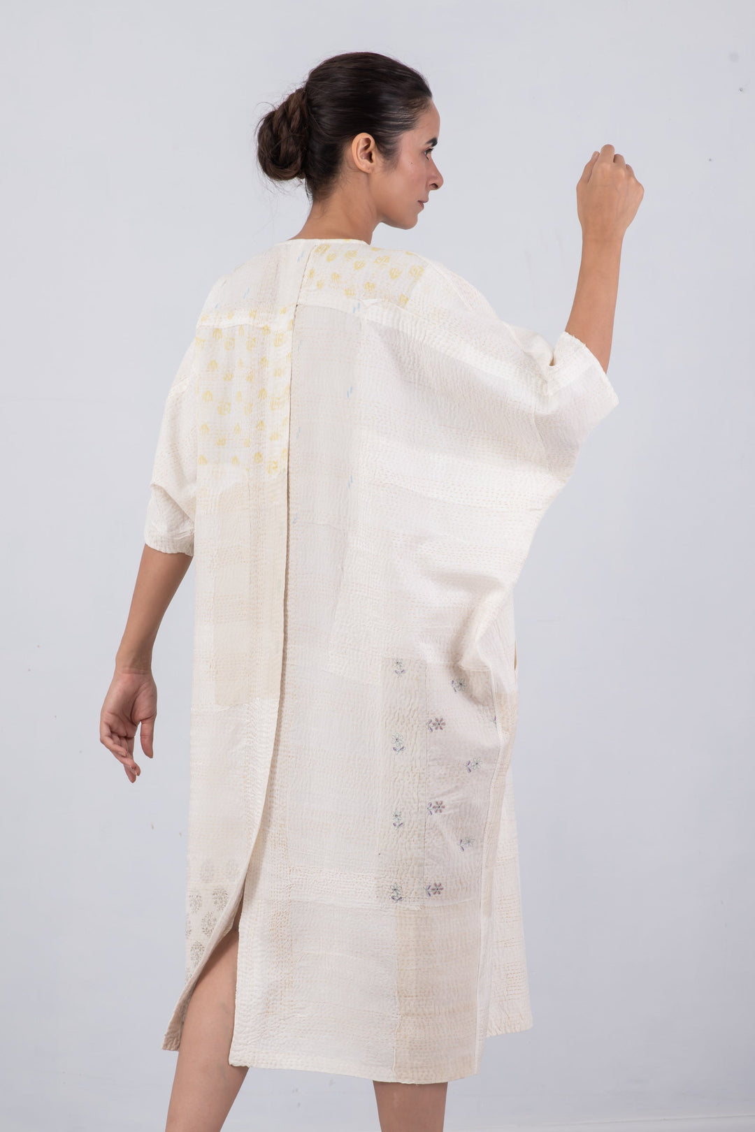 FRAYED PATCH KANTHA DOLMAN MAXI - fi2440-ivy -