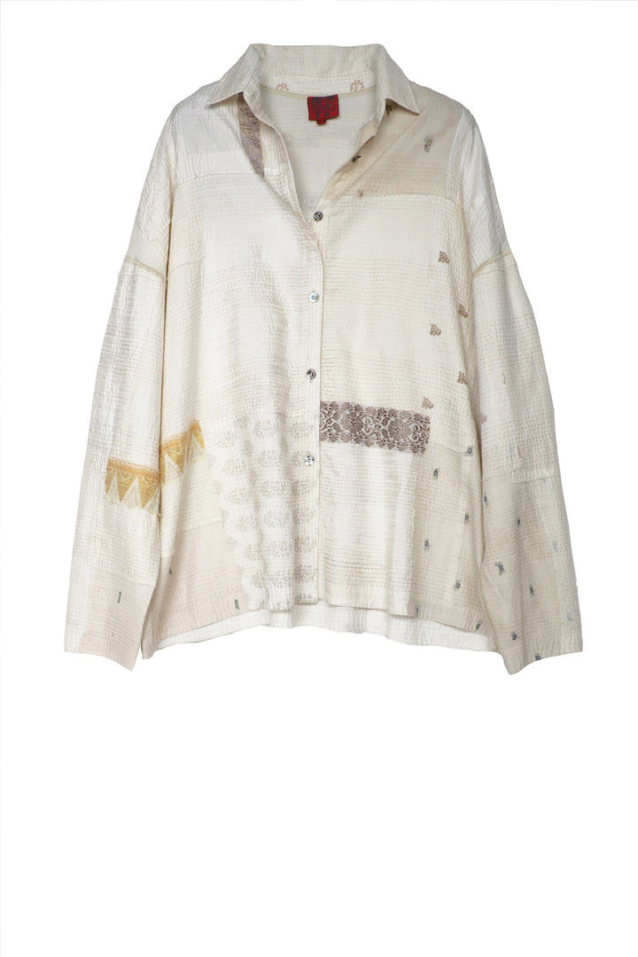 FRAYED PATCH KANTHA CAMP SHIRT - fi2525-ivy -