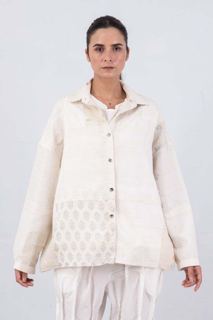 FRAYED PATCH KANTHA CAMP SHIRT - fi2525-ivy -