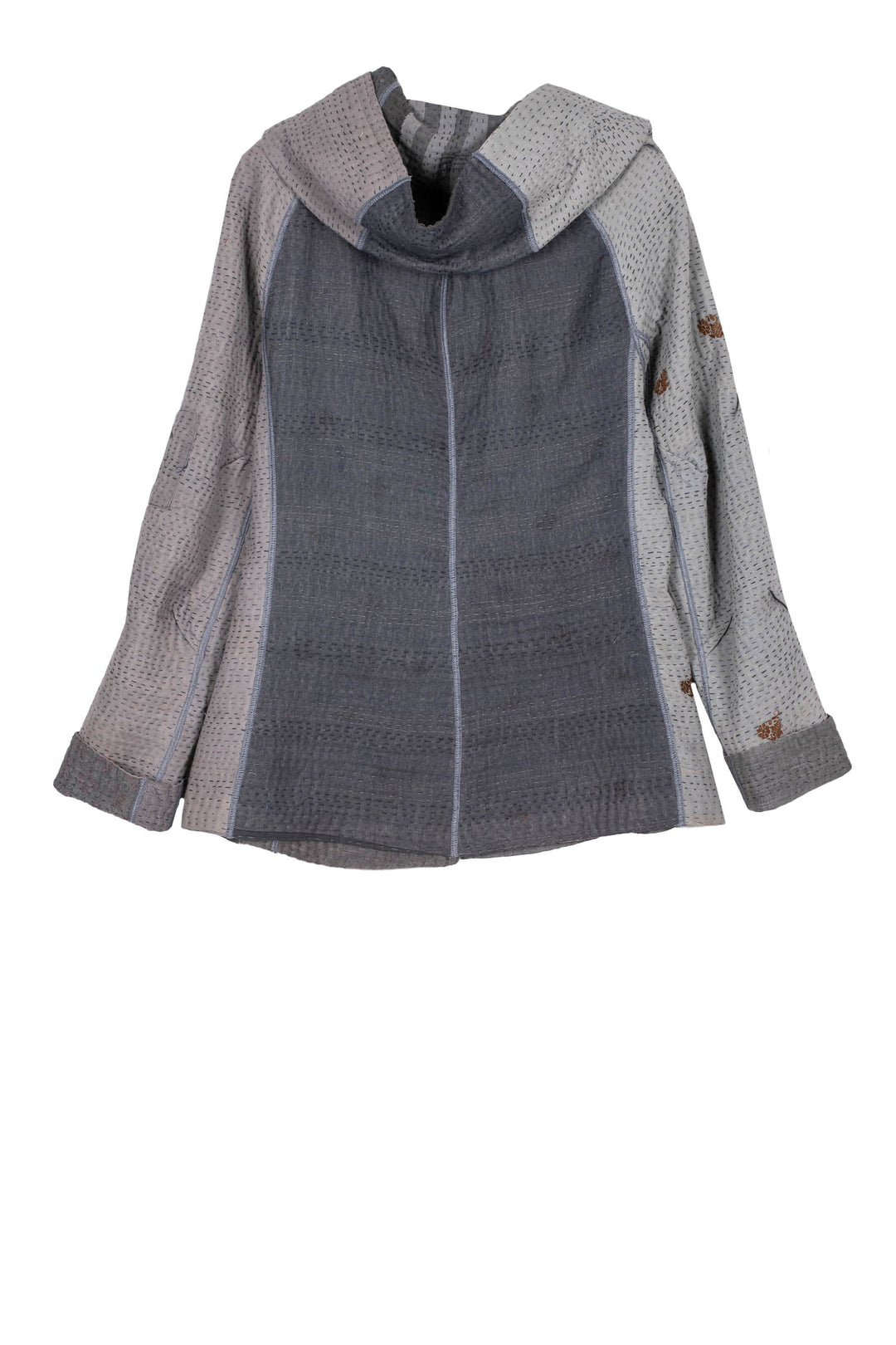 FRAYED PATCH KANTHA HOODIE JKT - fi4036-gry -