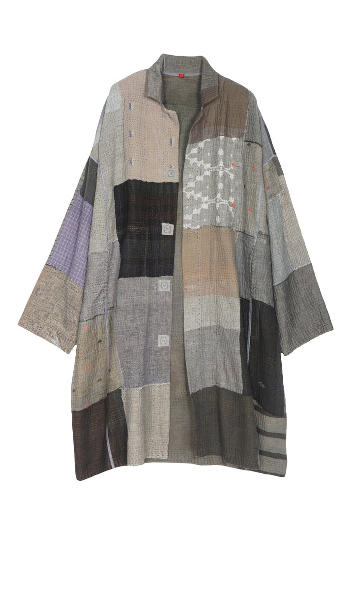 FRAYED PATCH KANTHA OVERSIZED MEDIUM COAT - fi4331-glk -