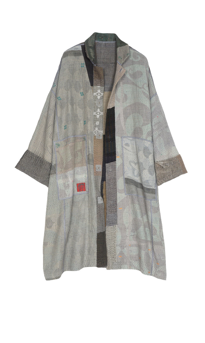 FRAYED PATCH KANTHA OVERSIZED MEDIUM COAT - fi4331-glk -