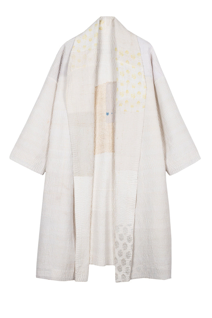 FRAYED PATCH KANTHA SIMPLE ROBE - fi4334-ivy -