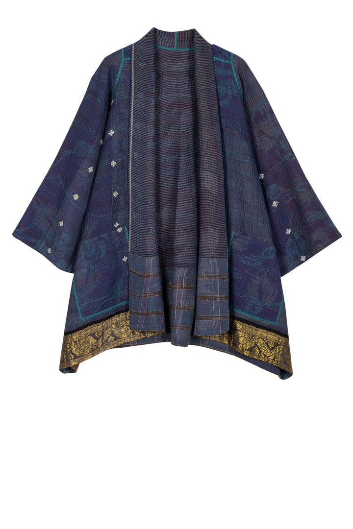 WOVEN VINTAGE COTTON KANTHA A-LINE JACKET - fw4003-5001a -