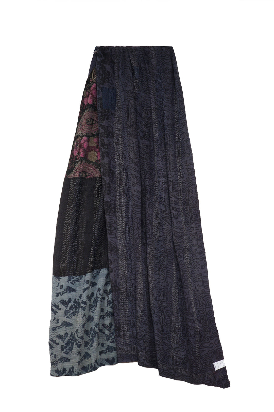 GEORGETTE VINTAGE SILK PATCH KANTHA SHAWL LARGE - gs2803-blk -