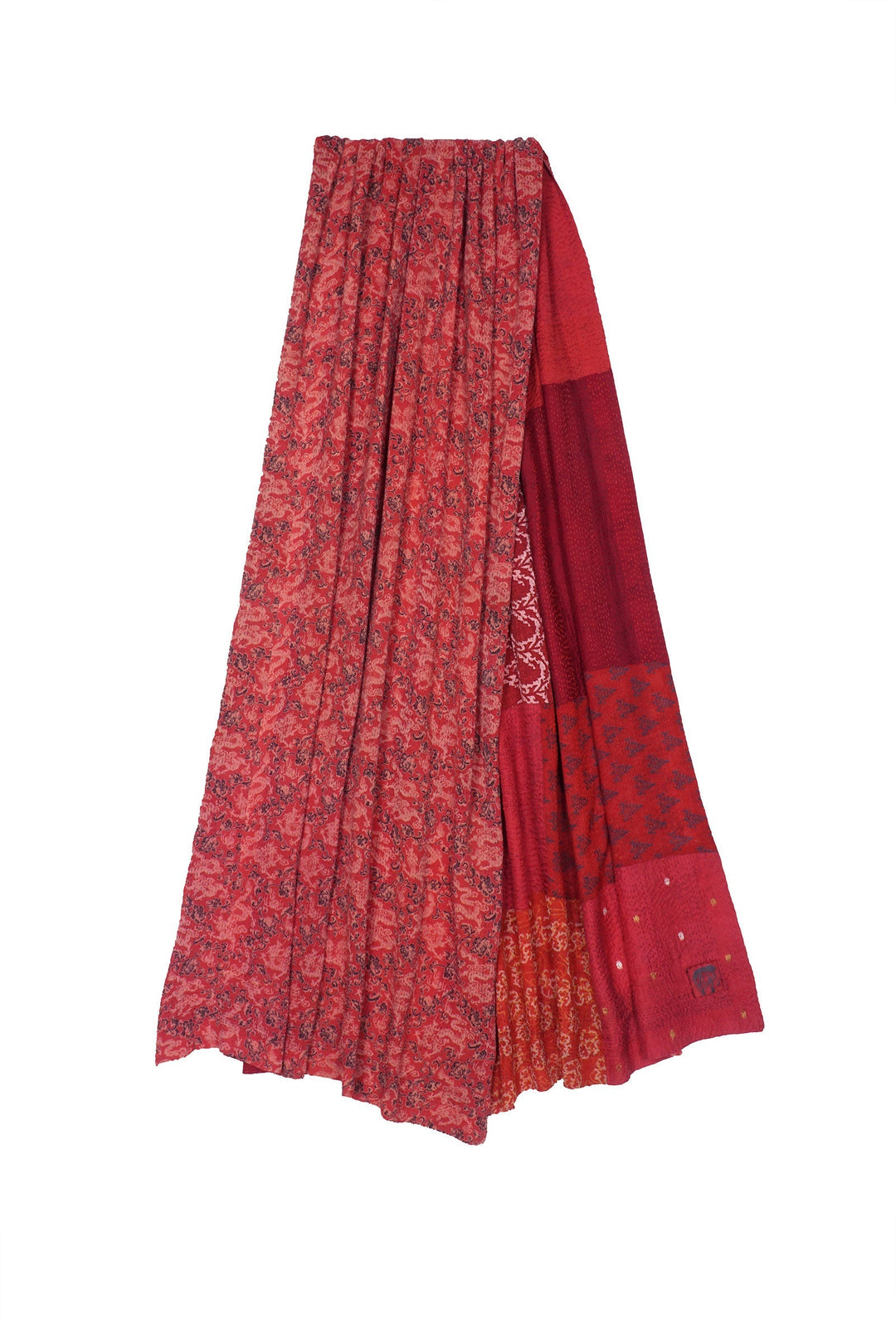 GEORGETTE VINTAGE SILK PATCH KANTHA SHAWL LARGE - gs2803-red -