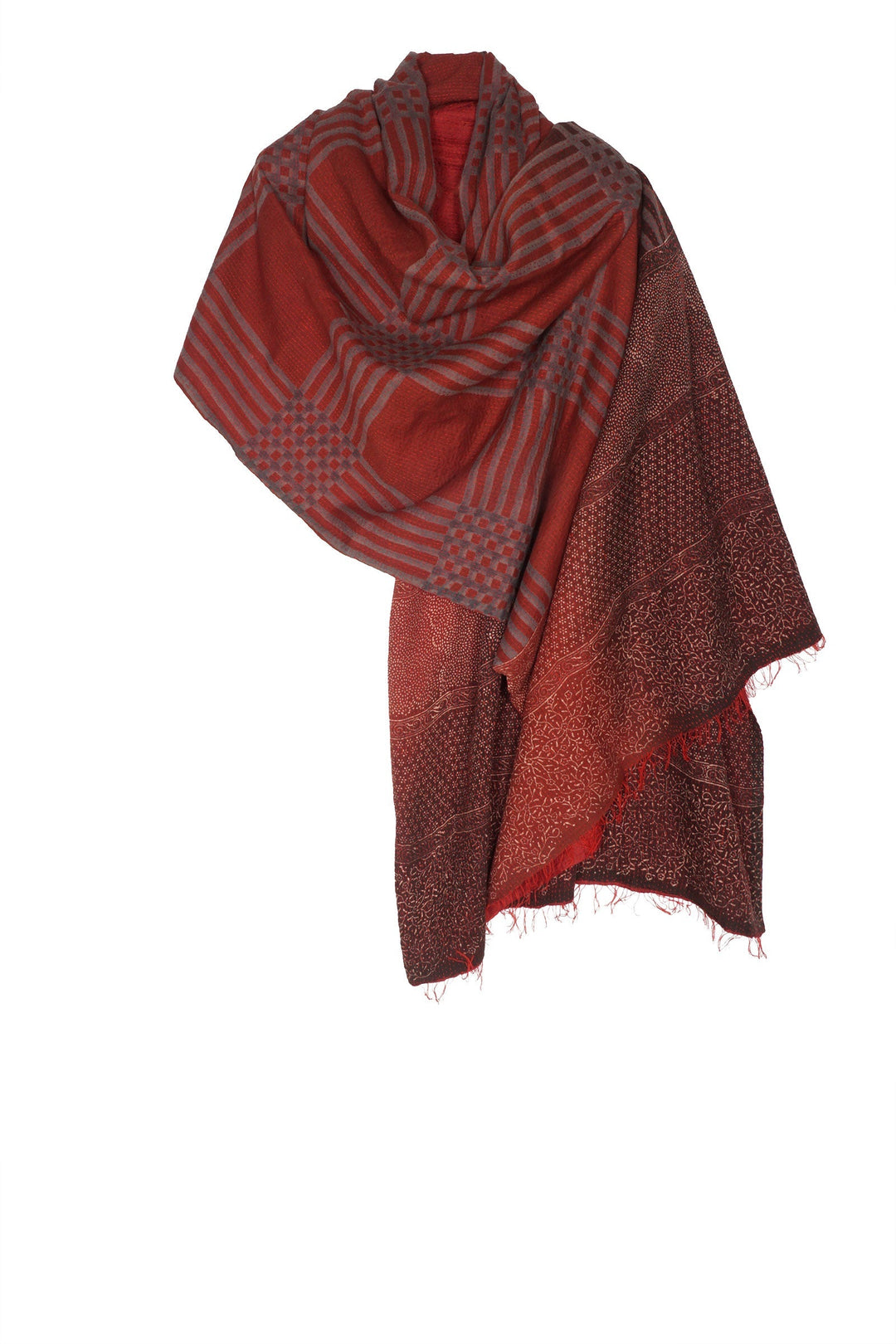 INDONESIAN PRINT KANTHA SHAWL MEDIUM - in2802-red -