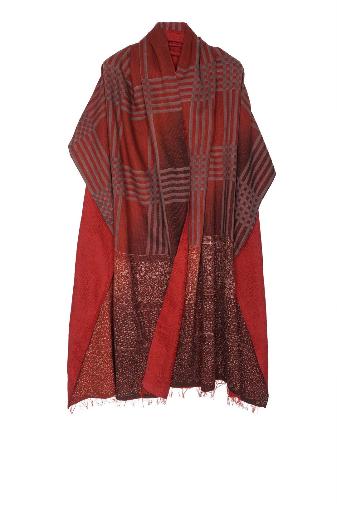 INDONESIAN PRINT KANTHA SHAWL MEDIUM - in2802-red -