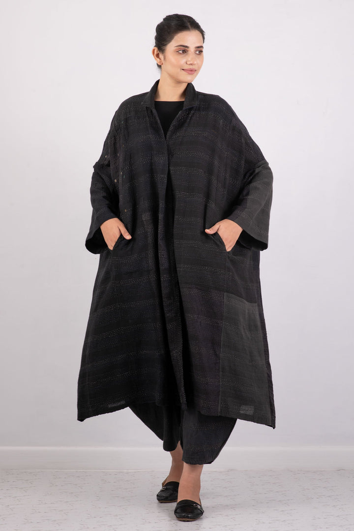 JAIPUR PATCH KANTHA OVERSIZE DRESS - jp2432-blk -