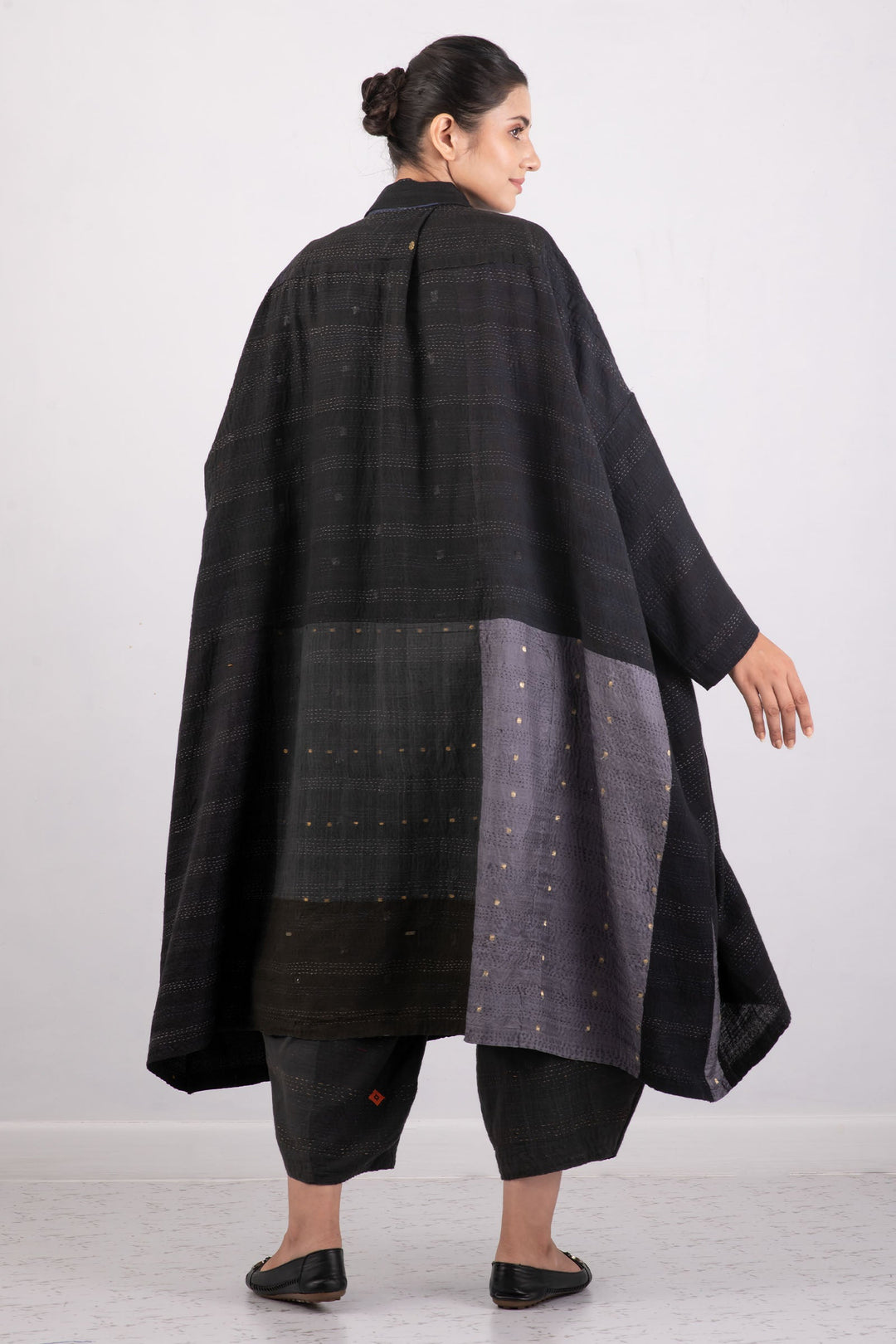 JAIPUR PATCH KANTHA OVERSIZE DRESS - jp2432-blk -