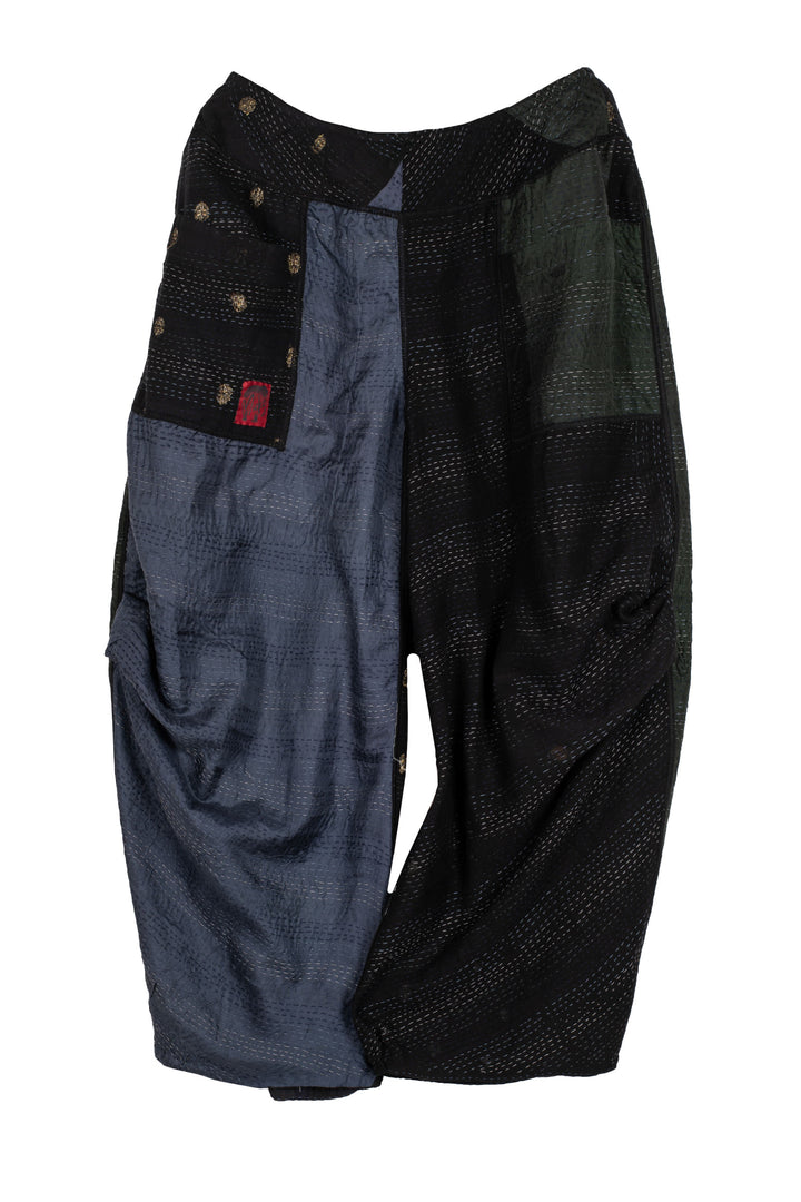 JAIPUR PATCH KANTHA KNEE TUCKED PANTS - jp2625-blk -