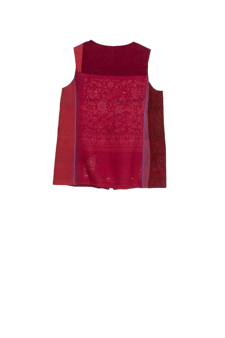 JAIPUR PATCH KANTHA NEW CREW NECK MEDIUM VEST - jp4243-red -