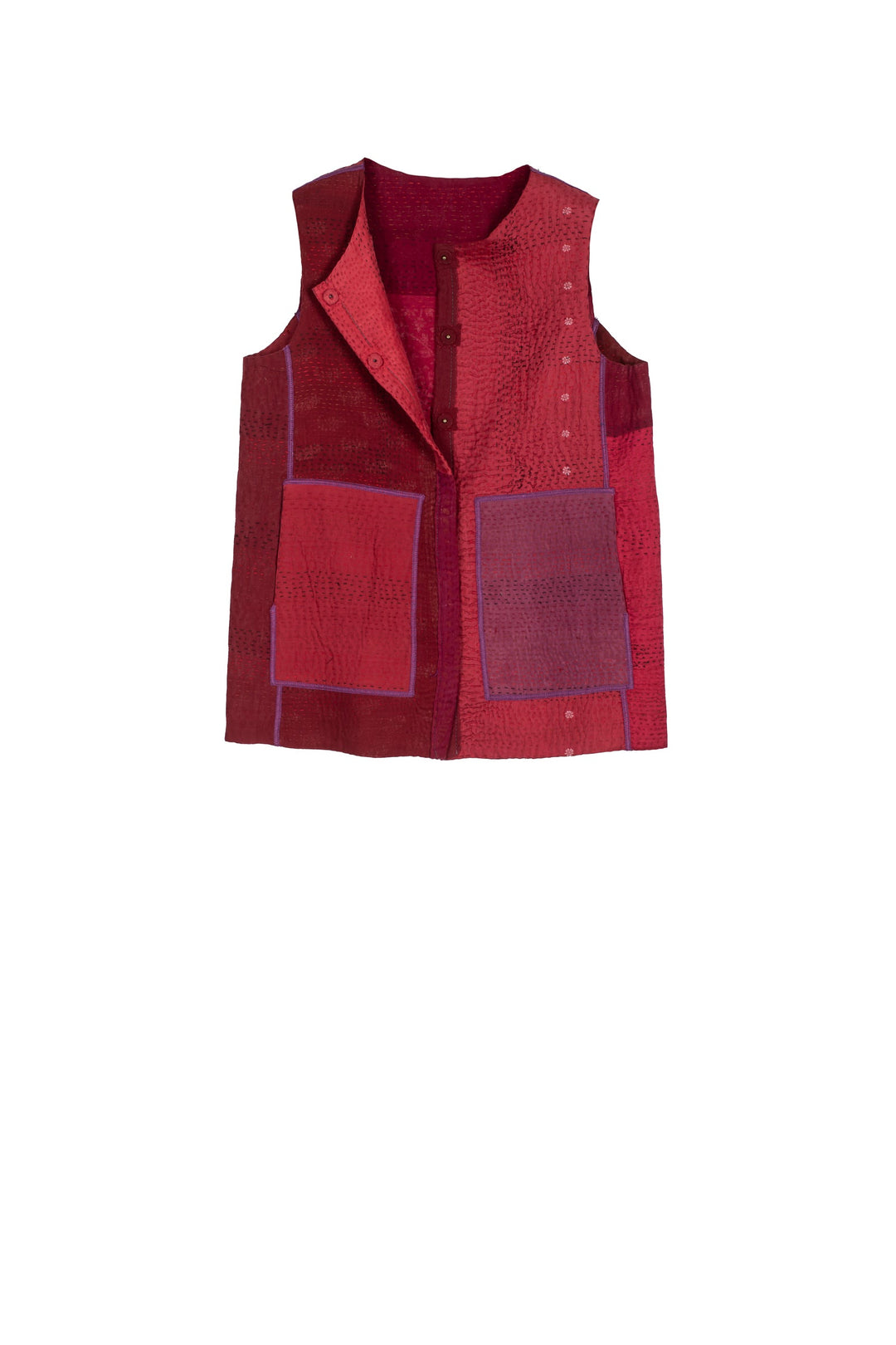 JAIPUR PATCH KANTHA NEW CREW NECK MEDIUM VEST - jp4243-red -