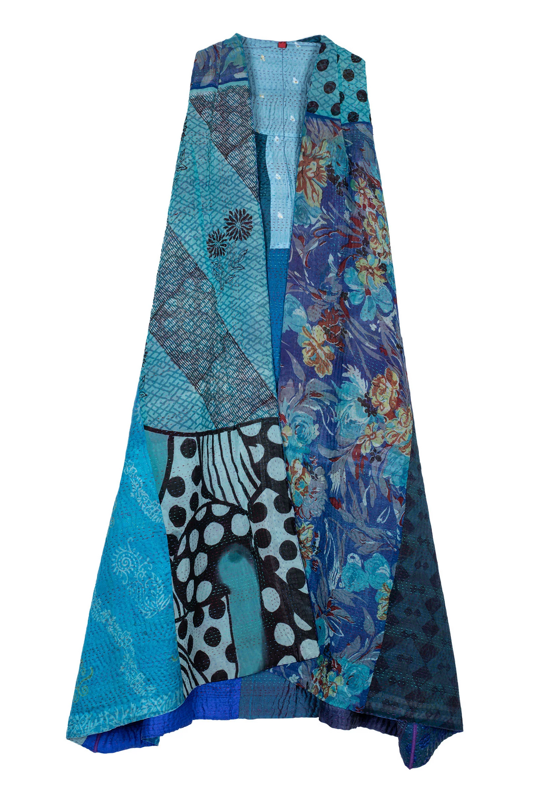 JACQUARD SILK KANTHA BACK PLEATED VEST MAXI - js4222-blu -