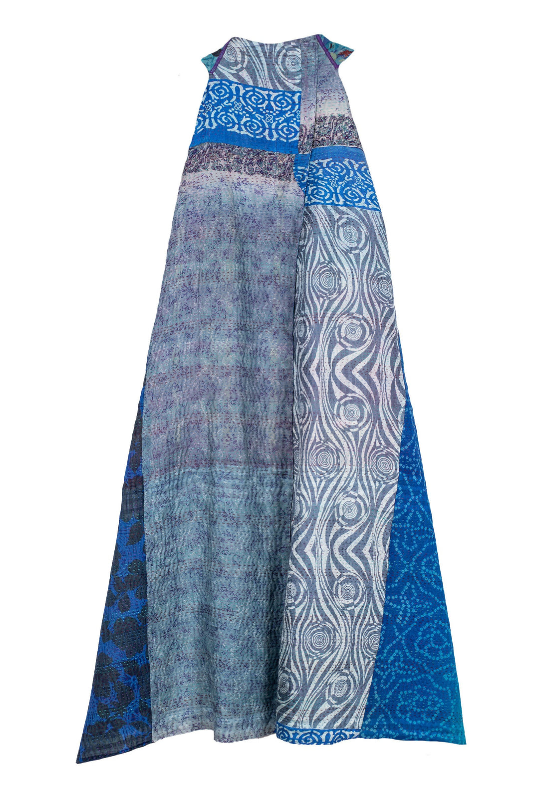 JACQUARD SILK KANTHA BACK PLEATED VEST MAXI - js4222-blu -