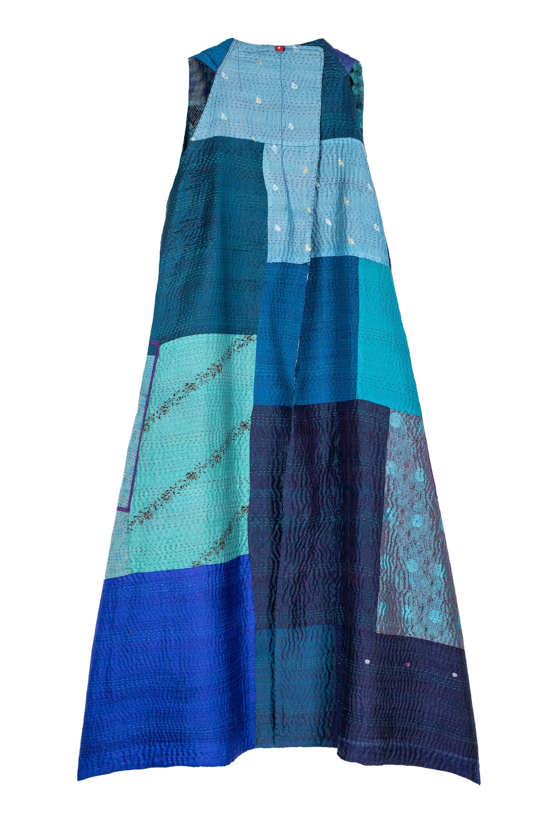 JACQUARD SILK KANTHA BACK PLEATED VEST MAXI - js4222-blu -