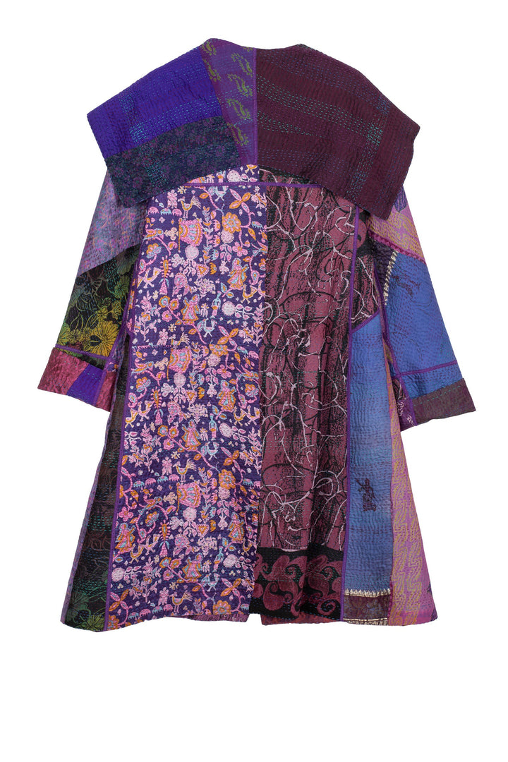 JACQUARD SILK KANTHA A-LINE COAT - js4309-prp -