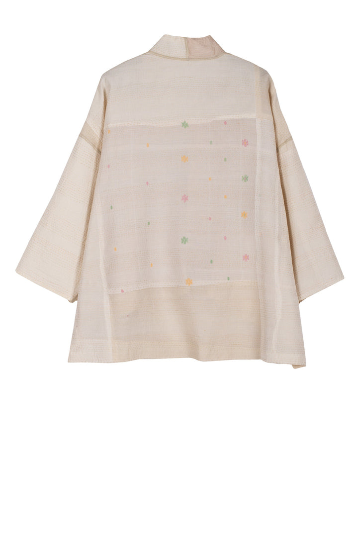 JAIPUR WHITE KANTHA MINI KIMONO JKT - jw2055-ivy -