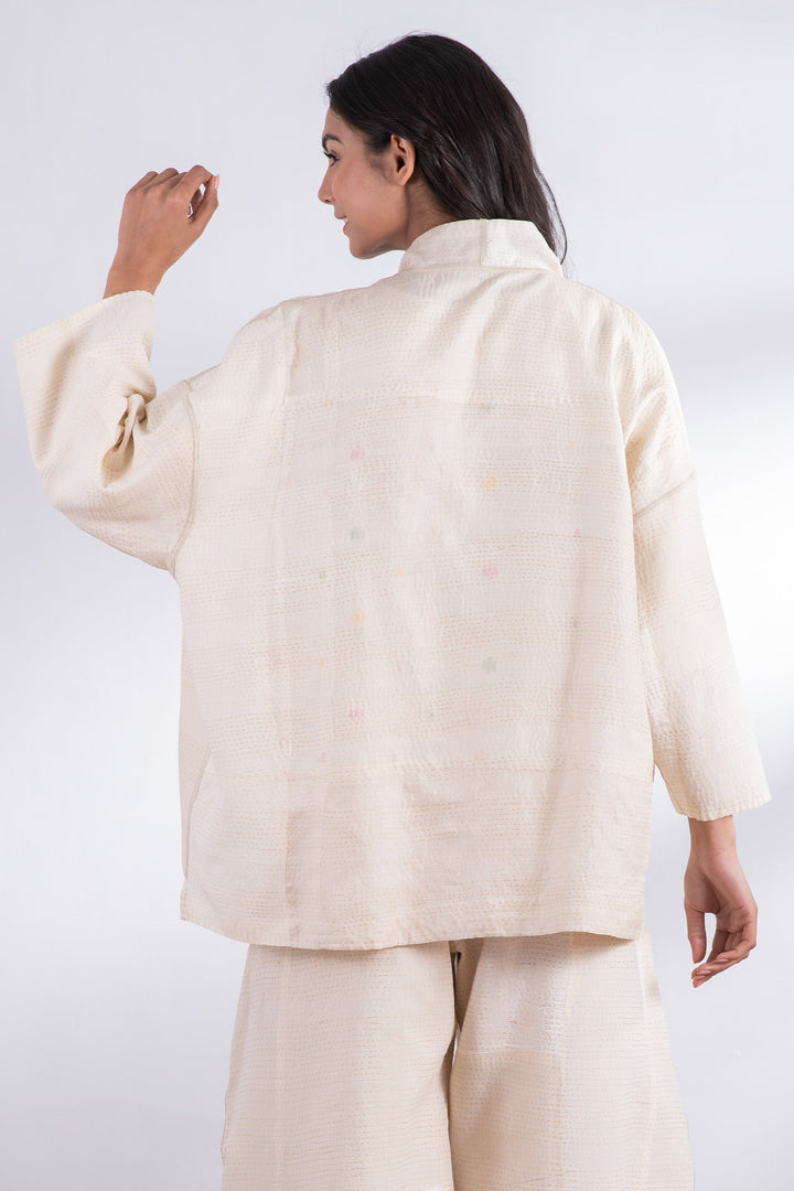 JAIPUR WHITE KANTHA MINI KIMONO JKT - jw2055-ivy -