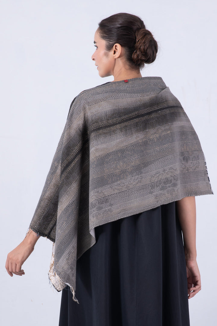 KIMONO COTTON KANTHA WIDE CAPE - kc2813-gry -