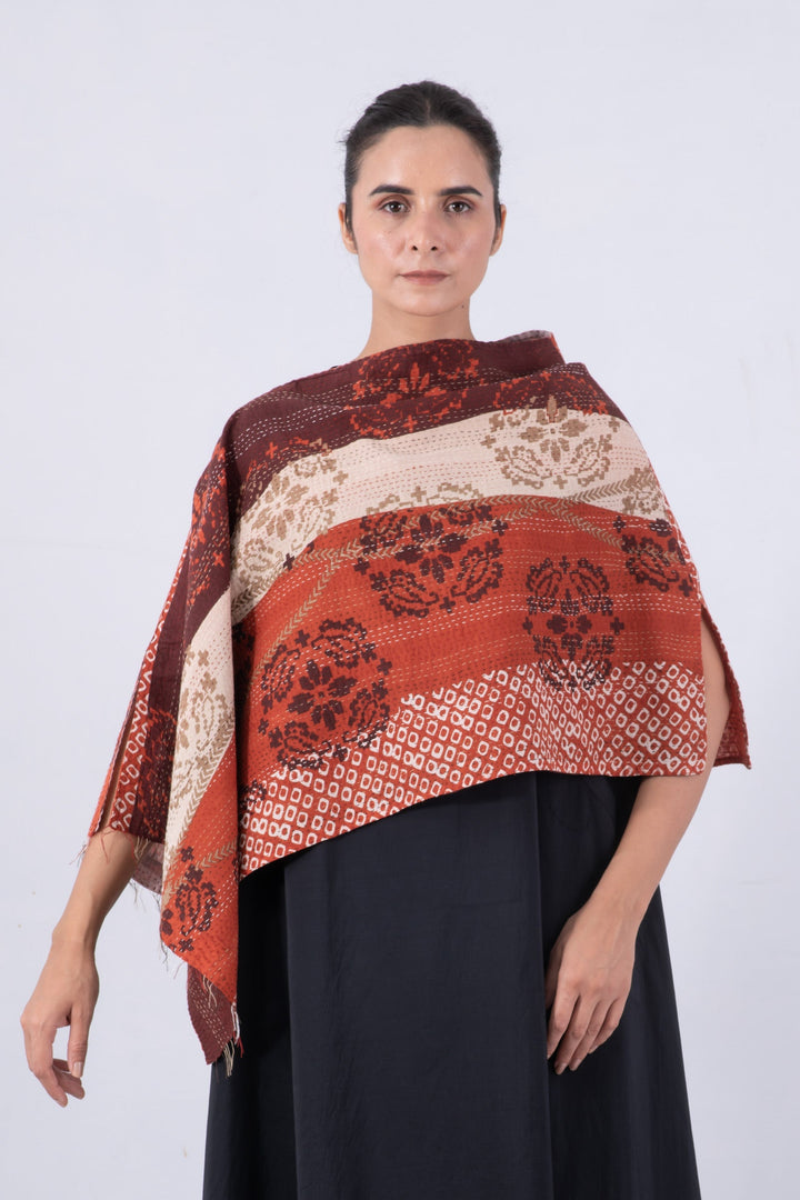 KIMONO COTTON KANTHA WIDE CAPE - kc2813-org -