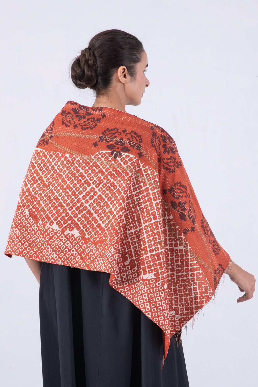 KIMONO COTTON KANTHA WIDE CAPE - kc2813-org -