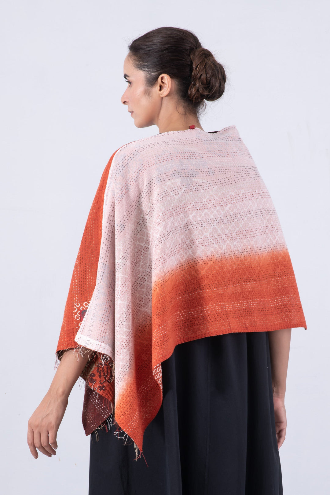 KIMONO COTTON KANTHA WIDE CAPE - kc2813-org -