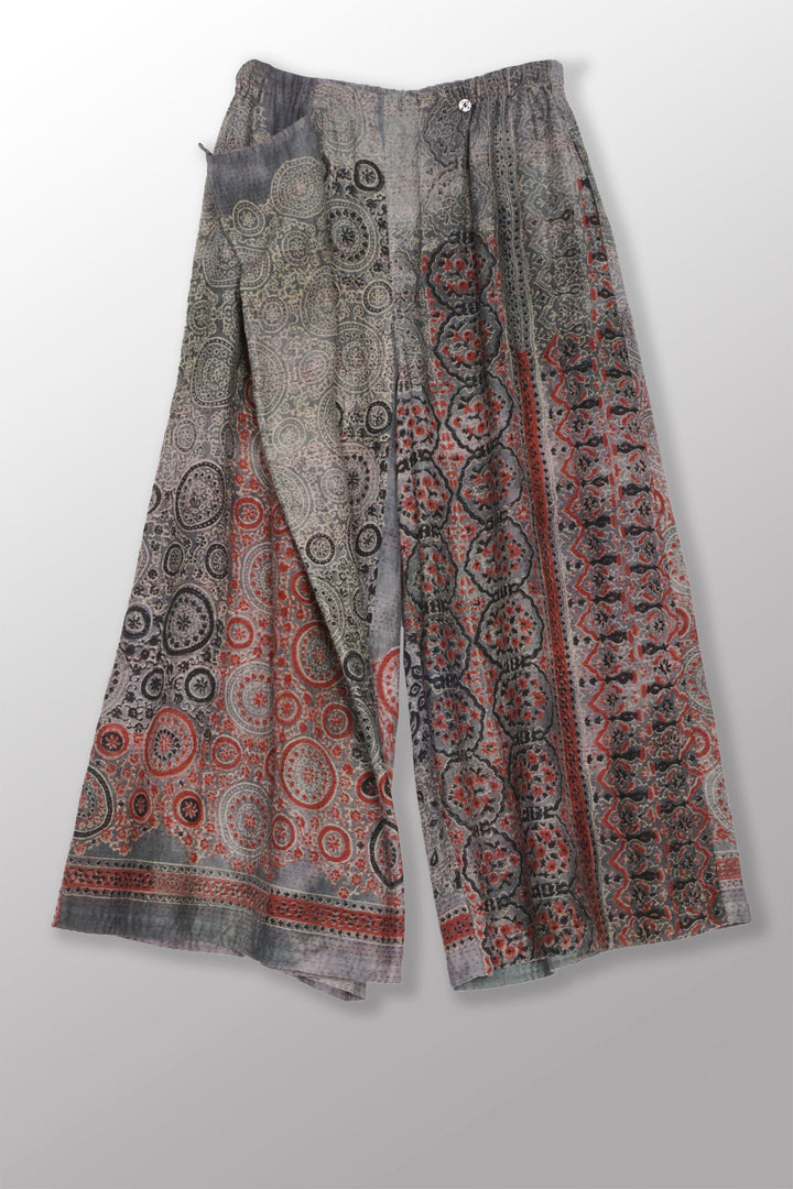 MANHATTAN AJRAKH KANTHA WRAP WIDE PANTS - mh2649-gry -