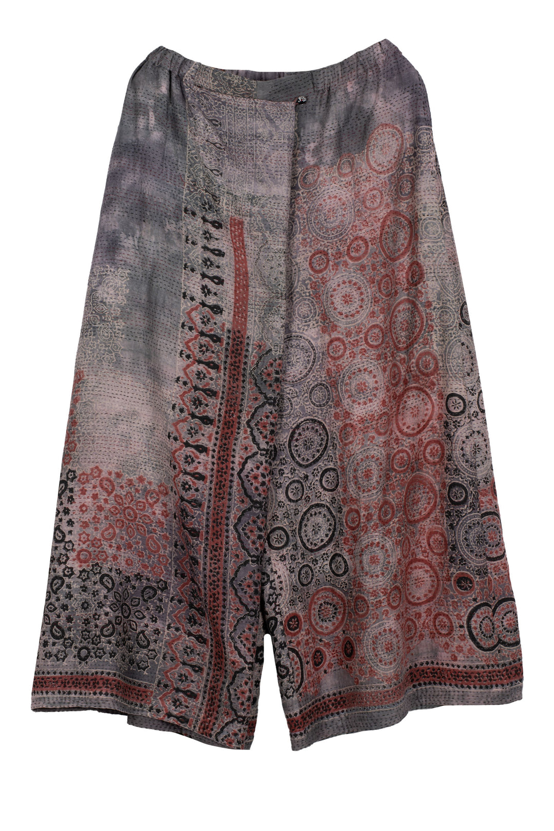 MANHATTAN AJRAKH KANTHA WRAP WIDE PANTS - mh2649-gry -