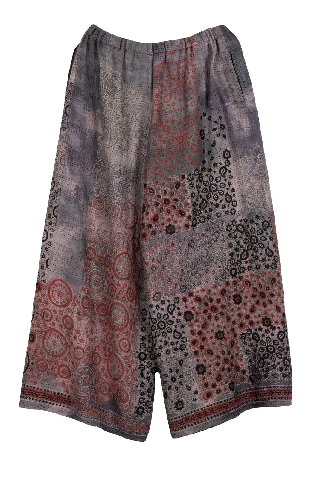 MANHATTAN AJRAKH KANTHA WRAP WIDE PANTS - mh2649-gry -