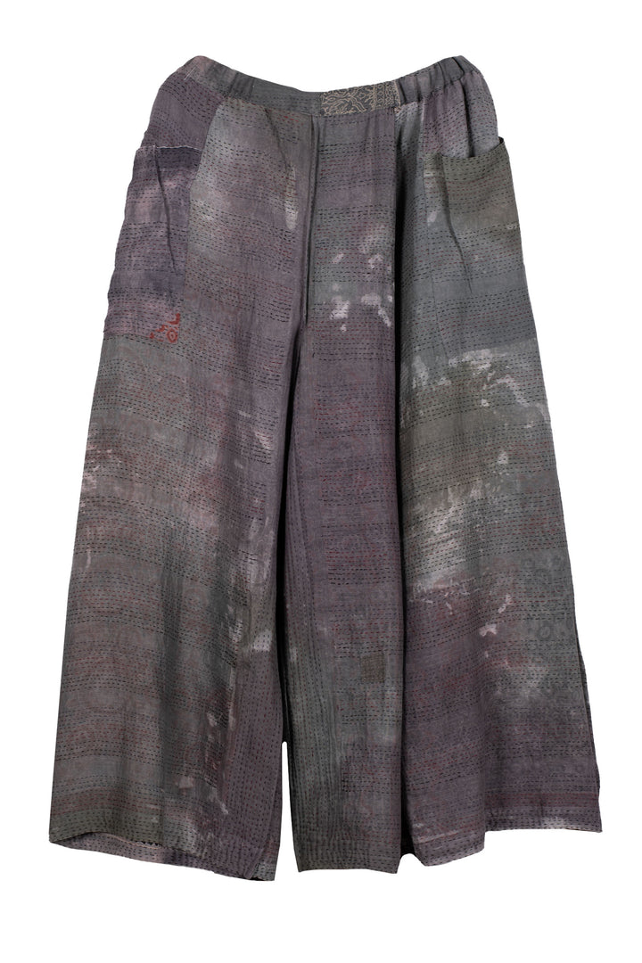 MANHATTAN AJRAKH KANTHA WRAP WIDE PANTS - mh2649-gry -