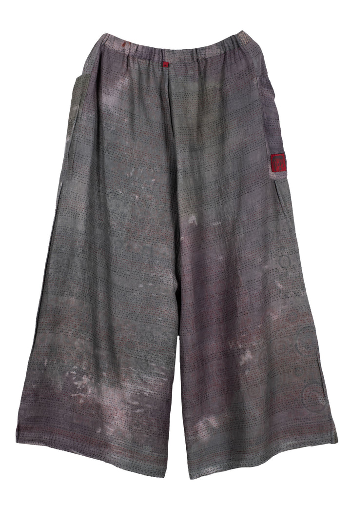 MANHATTAN AJRAKH KANTHA WRAP WIDE PANTS - mh2649-gry -