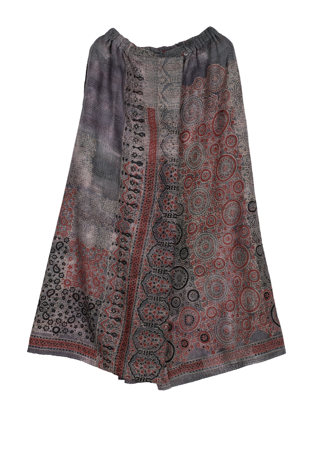 MANHATTAN AJRAKH KANTHA WRAP WIDE PANTS - mh2649-gry -