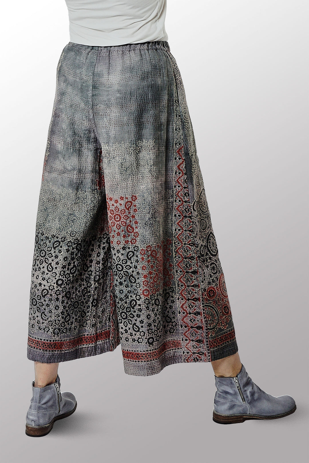 MANHATTAN AJRAKH KANTHA WRAP WIDE PANTS - mh2649-gry -