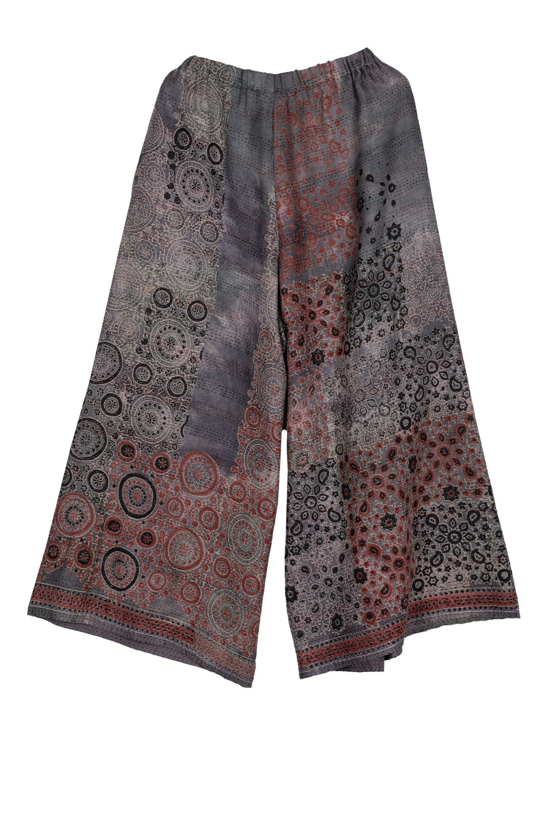 MANHATTAN AJRAKH KANTHA WRAP WIDE PANTS - mh2649-gry -