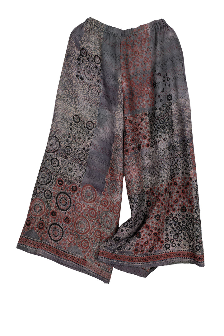 MANHATTAN AJRAKH KANTHA WRAP WIDE PANTS - mh2649-gry -