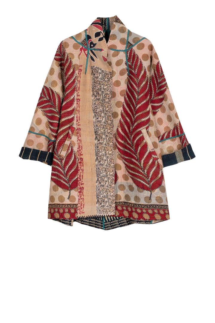 VINTAGE COTTON KANTHA FLARE LONG JKT - cv4021-0001s -