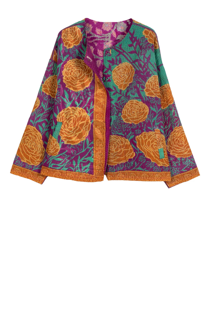 VINTAGE COTTON KANTHA CREW NECK SHORT JKT - cv4053-0002a -