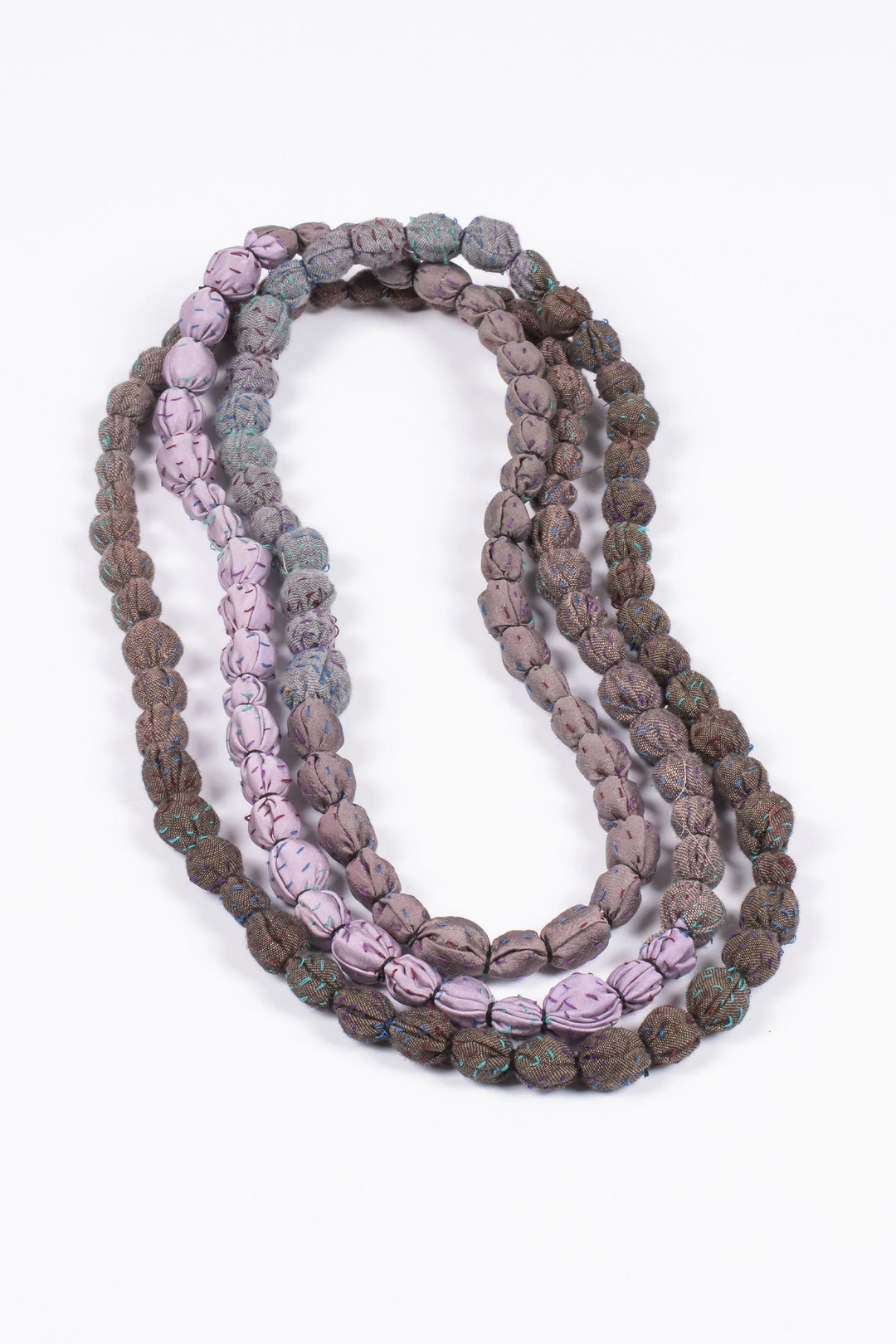 VINTAGE SILK KANTHA TIE-BEADS LONG NECKLACE - sv2707-prp -