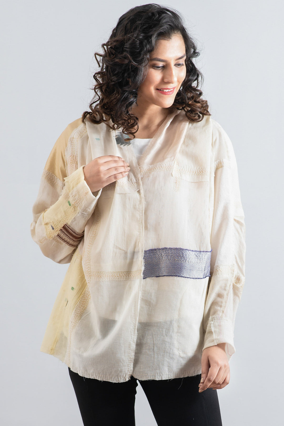 MOSAIC TILE PATCH KANTHA HOODED JKT - mt1042-ivy -