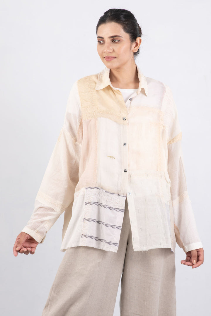 MOSAIC TILE PATCH KANTHA CAMP SHIRT - mt1525-ivy -