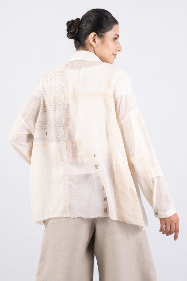 MOSAIC TILE PATCH KANTHA CAMP SHIRT - mt1525-ivy -