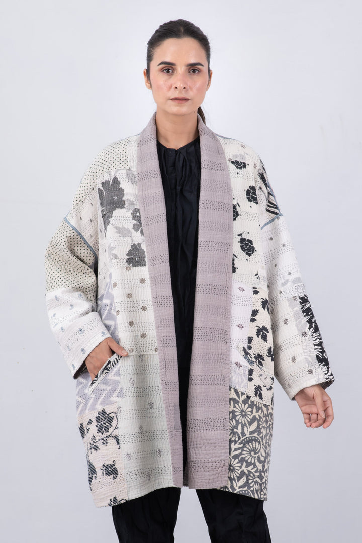 POWDER PATCH KANTHA HAORI JACKET - pd4068-gry -