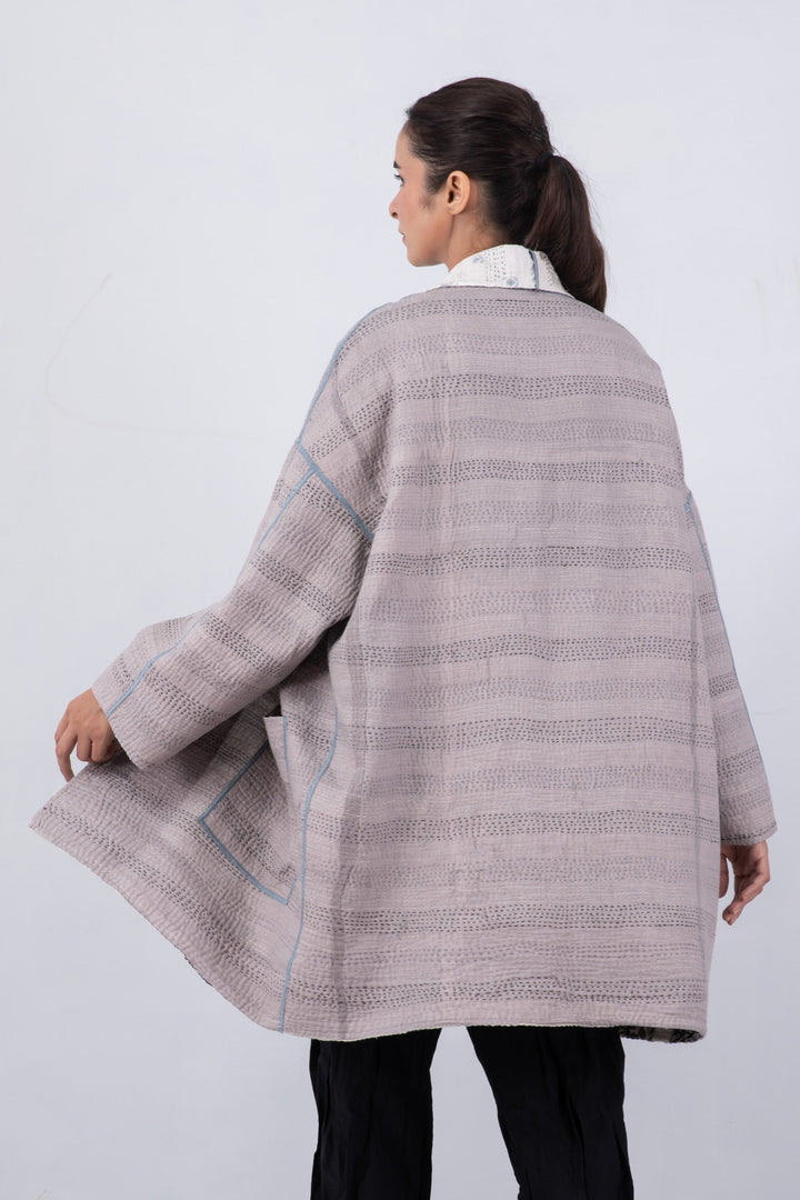 POWDER PATCH KANTHA HAORI JACKET - pd4068-gry -