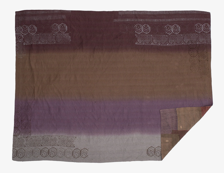 Vintage Fray Patch & Ombre Kantha Throw -Chocolate -