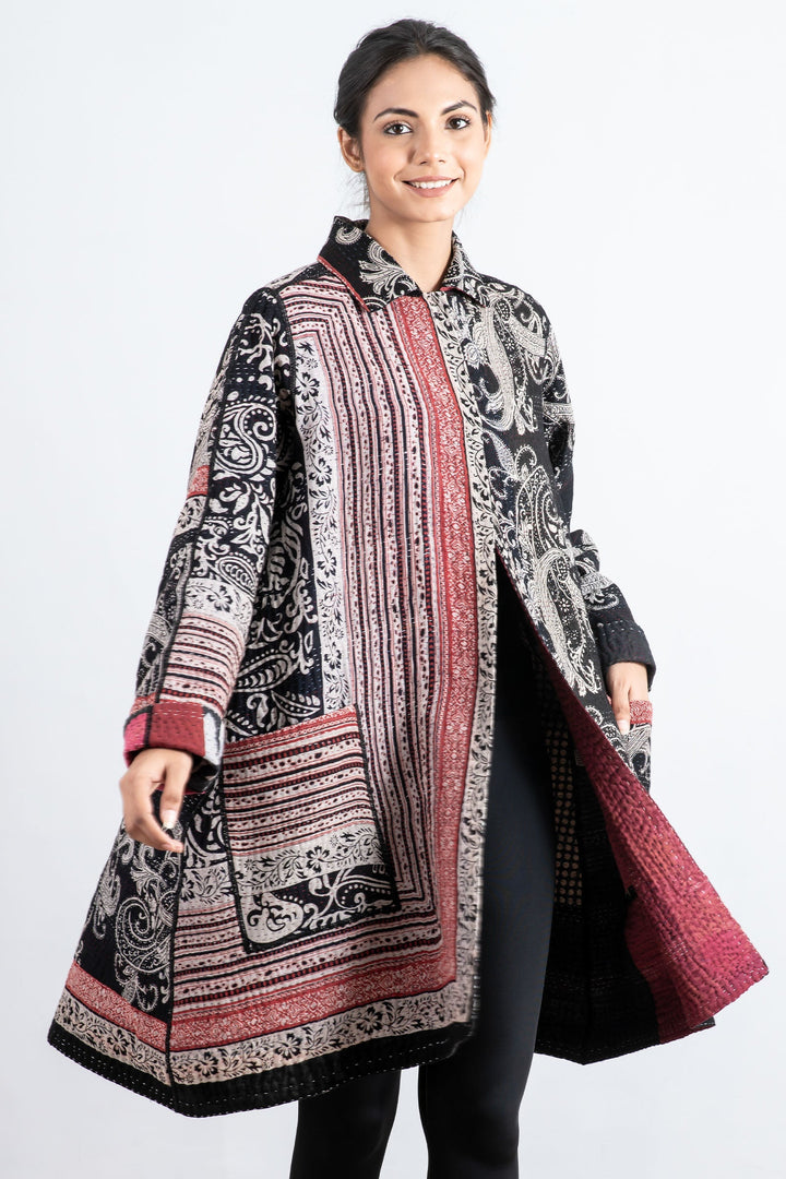 PAISLEY & PATCH KANTHA A-LINE DUSTER - py4311-blk -