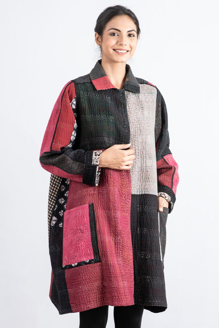 PAISLEY & PATCH KANTHA A-LINE DUSTER - py4311-blk -