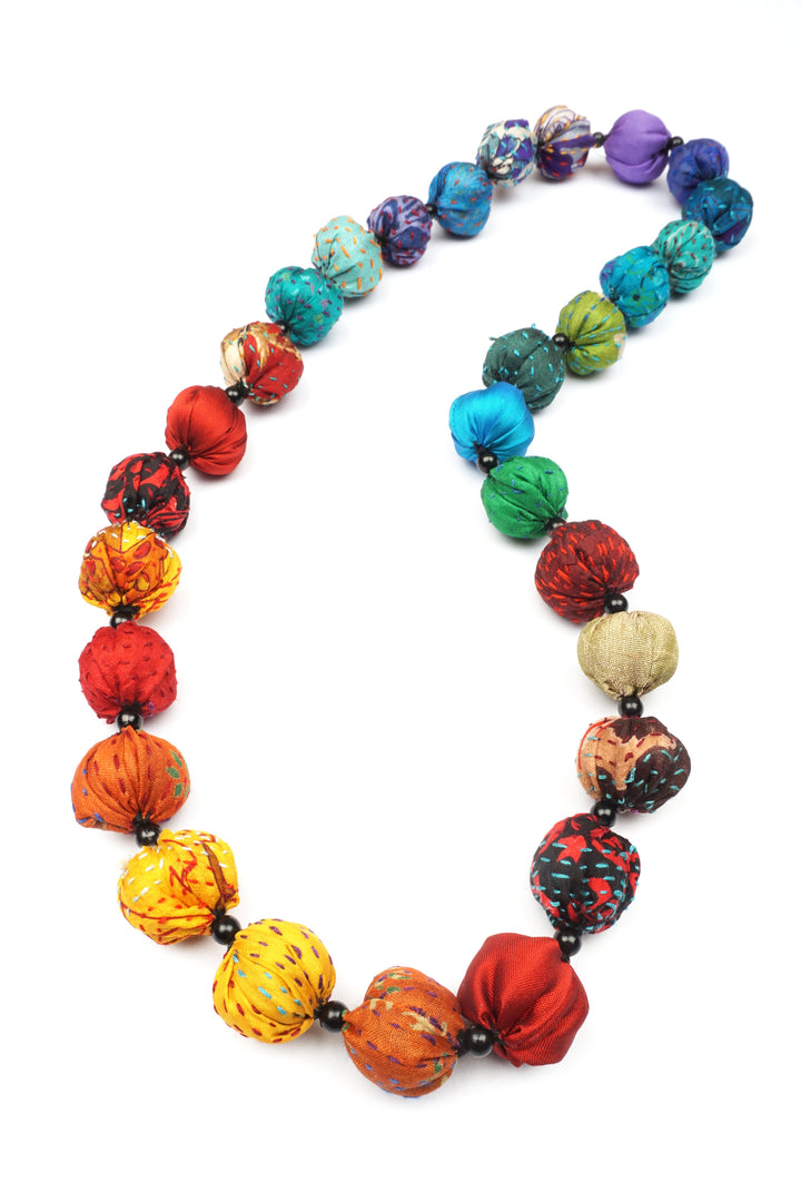 SILK RAINBOW KANTHA SMALL NUTS MEDIUM NECKLACE - sr2705-mlt -