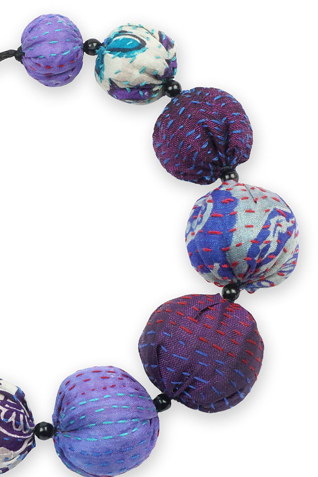 VINTAGE SILK KANTHA NUTS SHORT NECKLACE - sv2700-prp -