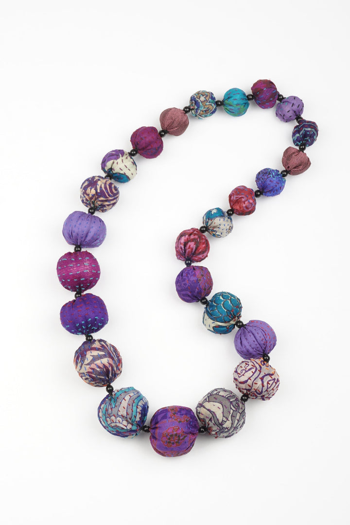 VINTAGE SILK KANTHA NUTS MEDIUM NECKLACE - sv2701-prp -